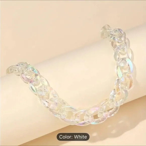 Iridescent Acrylic Chunky Chain Necklace Clear Holographic Statement Jewelry. - Picture 2 of 3